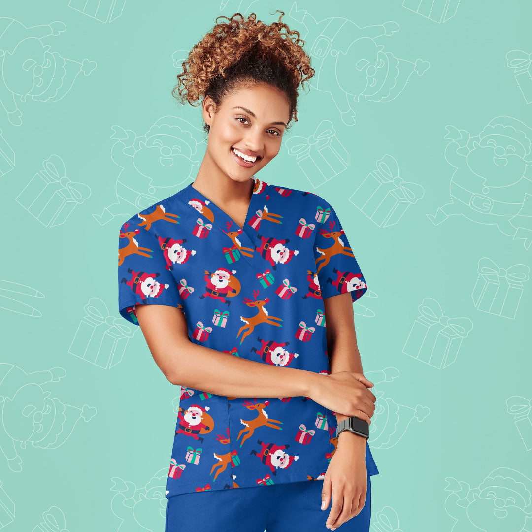 Ladies Christmas Scrub Top