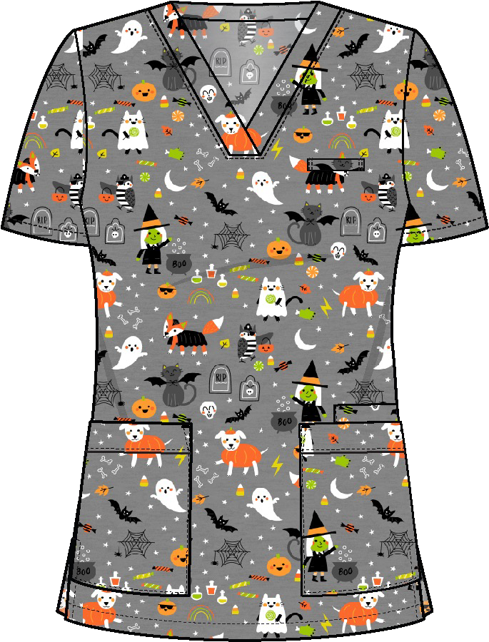 Limited Halloween Spooky Animal Scrub Top