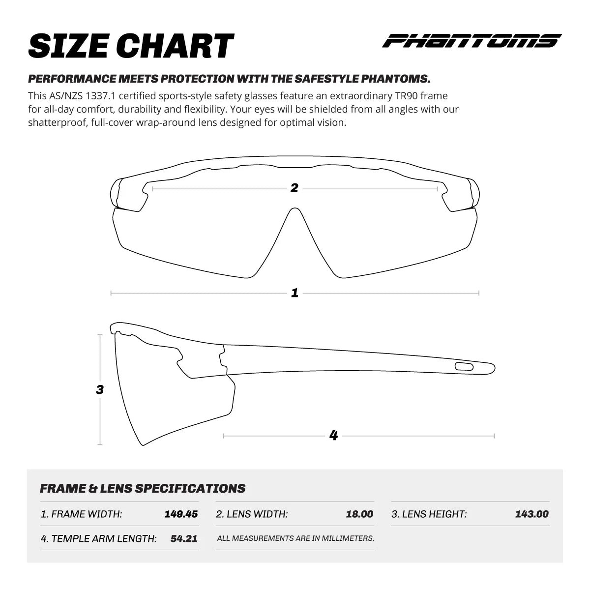 Safestyle Phantoms Matte Black Frame Polarised Lens
