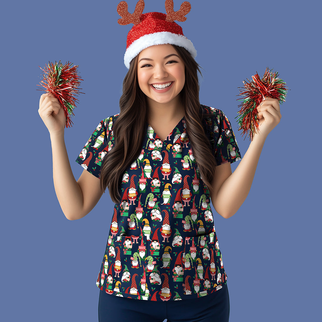 Unisex Gnomes Christmas Cotton Scrub Top