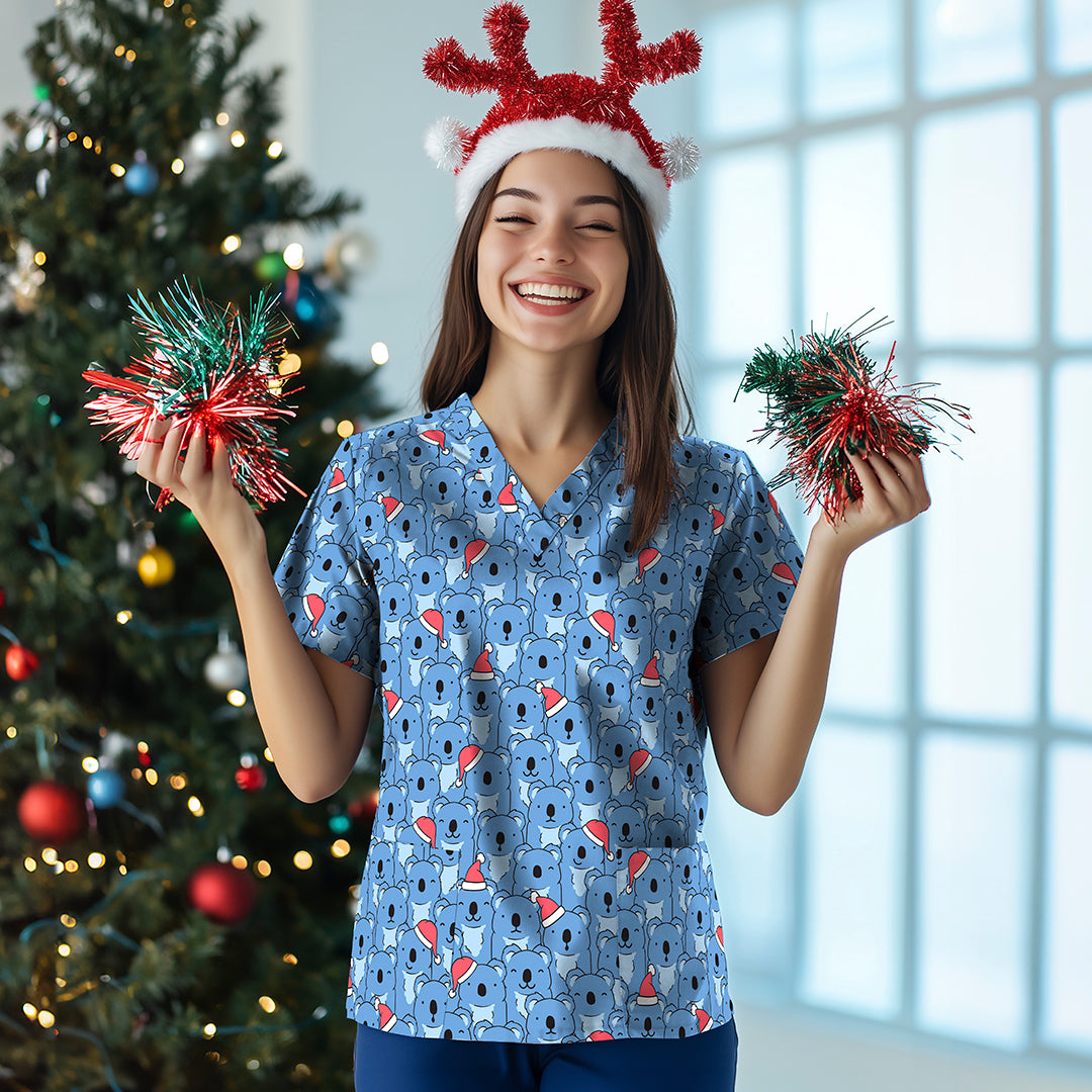 Unisex Aussie Christmas Poly Scrub Top