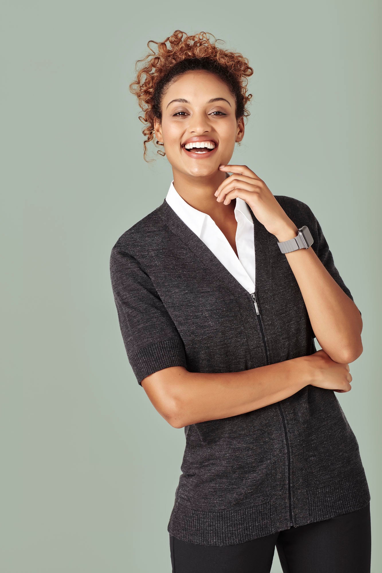 Womens Zip Front Short Sleeve Cardigan
