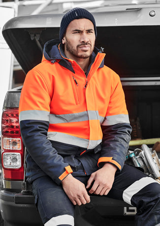 Warm hi vis waterproof and windproof softshell storm jacket jumper