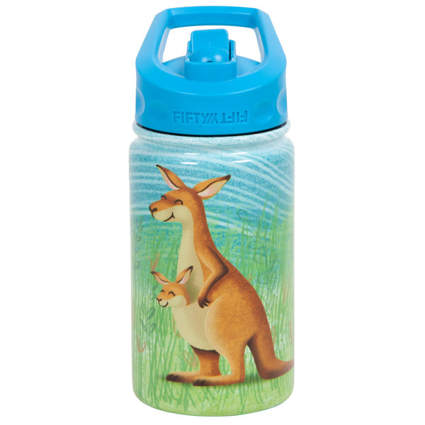 Kids 354ml Kangaroo Print Straw Cap Bottle
