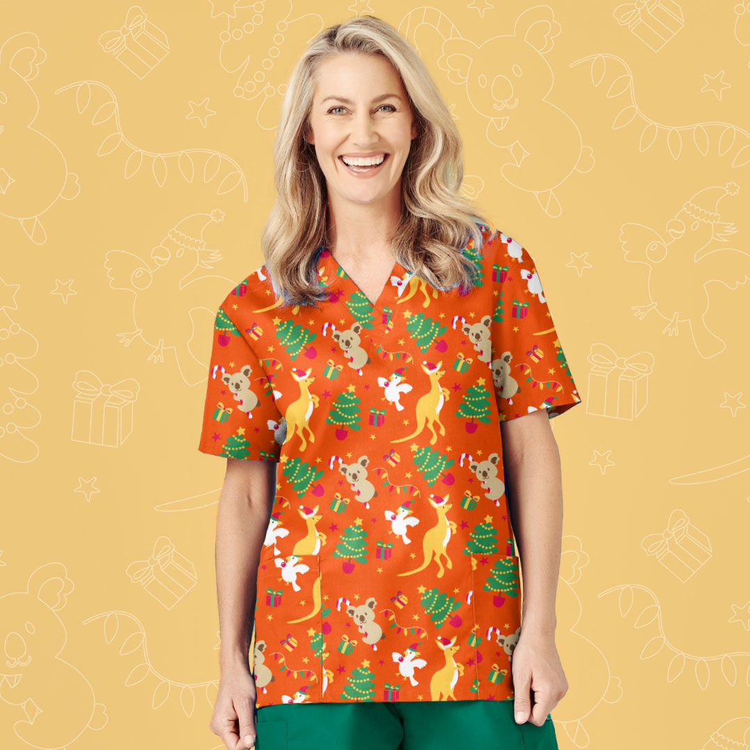 Ladies Christmas Scrub Top