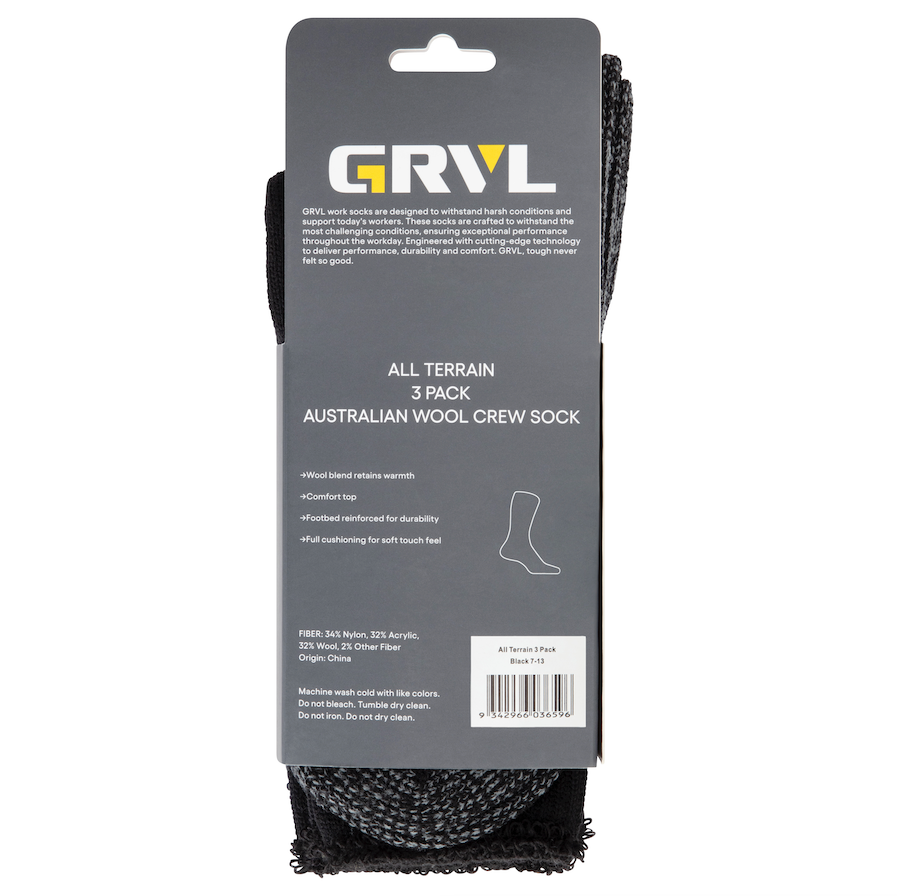 GRVL All Terrain Australian Wool 3 Pack Socks