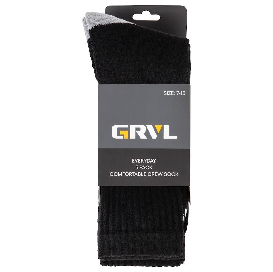 GRVL Crew Cotton 5 Pack Socks