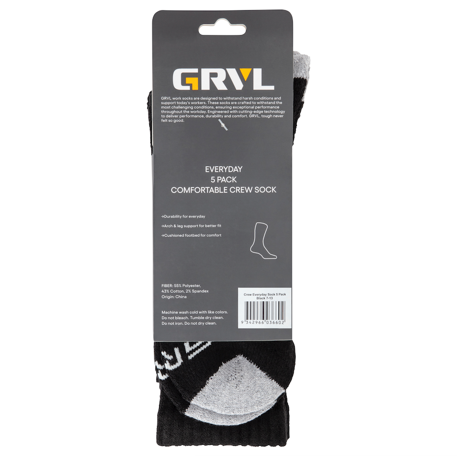 GRVL Crew Cotton 5 Pack Socks