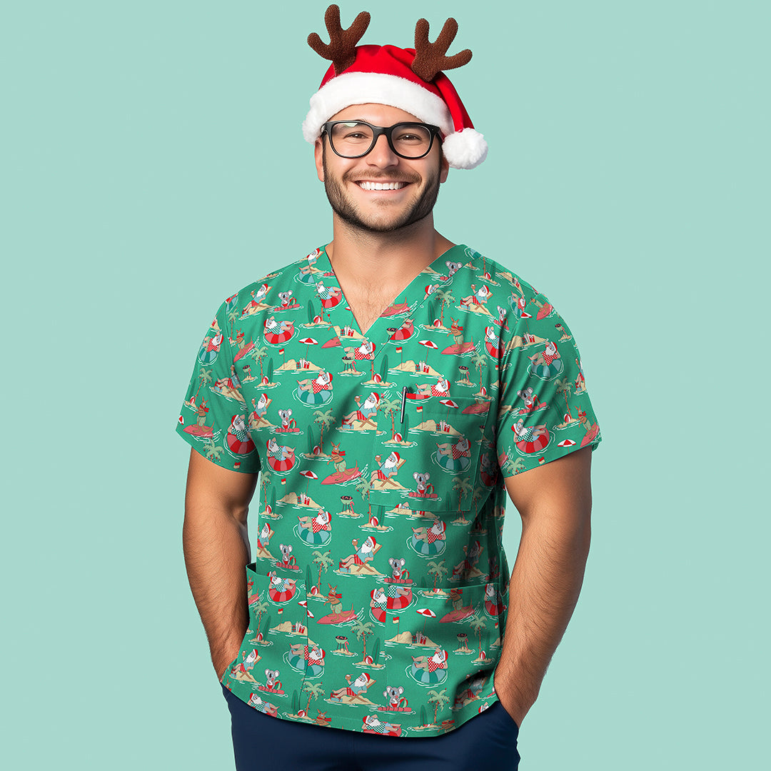Unisex Aussie Christmas Poly Scrub Top