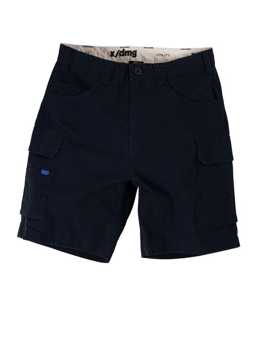 Black cargo shorts on a white background