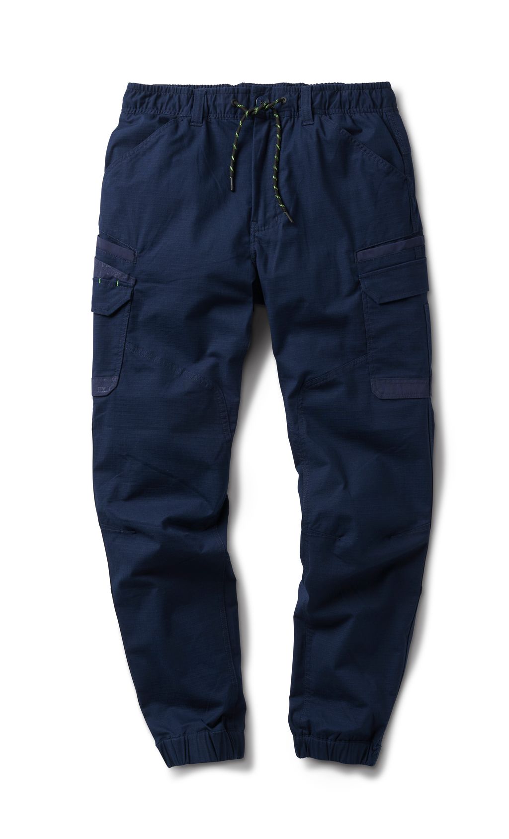 Navy blue cargo pants on a white background