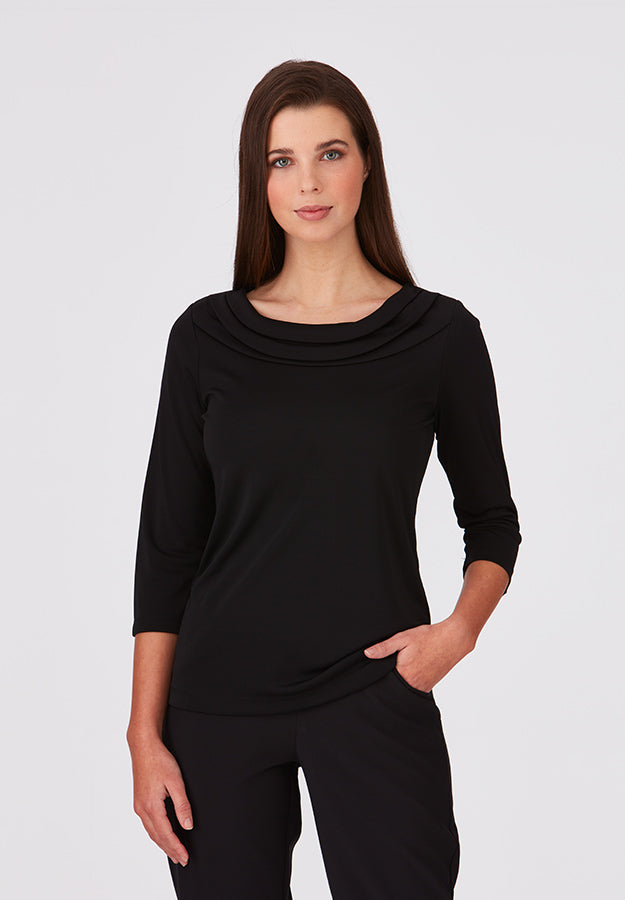 Black Eva Knit Blouse with 3/4 length Sleeves