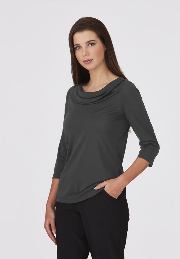 Charcoal Eva Knit Blouse with 3/4 length Sleeves 