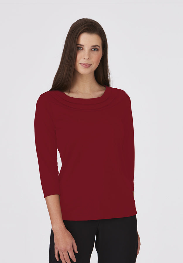 Chilli Red Eva Knit Blouse with 3/4 length Sleeves