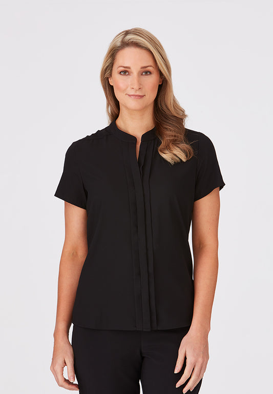 Black Pleated Front Short Sleeve Shirt