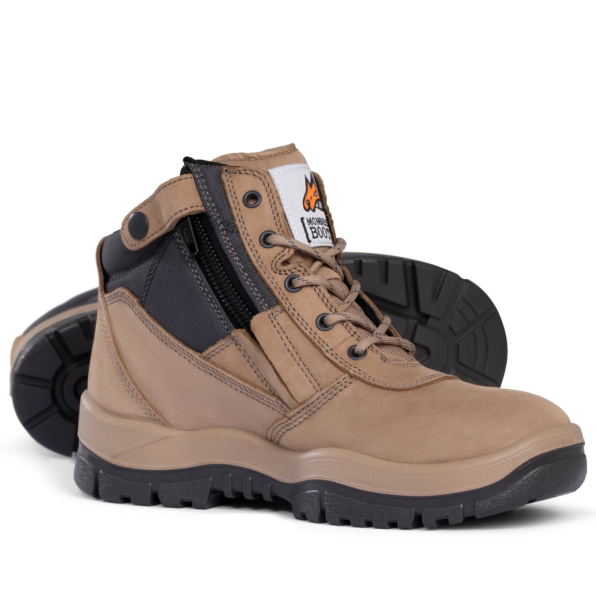 Mongrel - Stone Low Lace Up Zip Sided Safety Boot