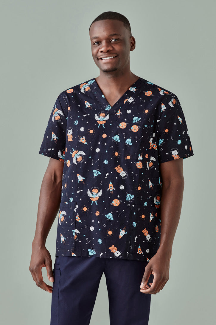mens scrub top with pattern